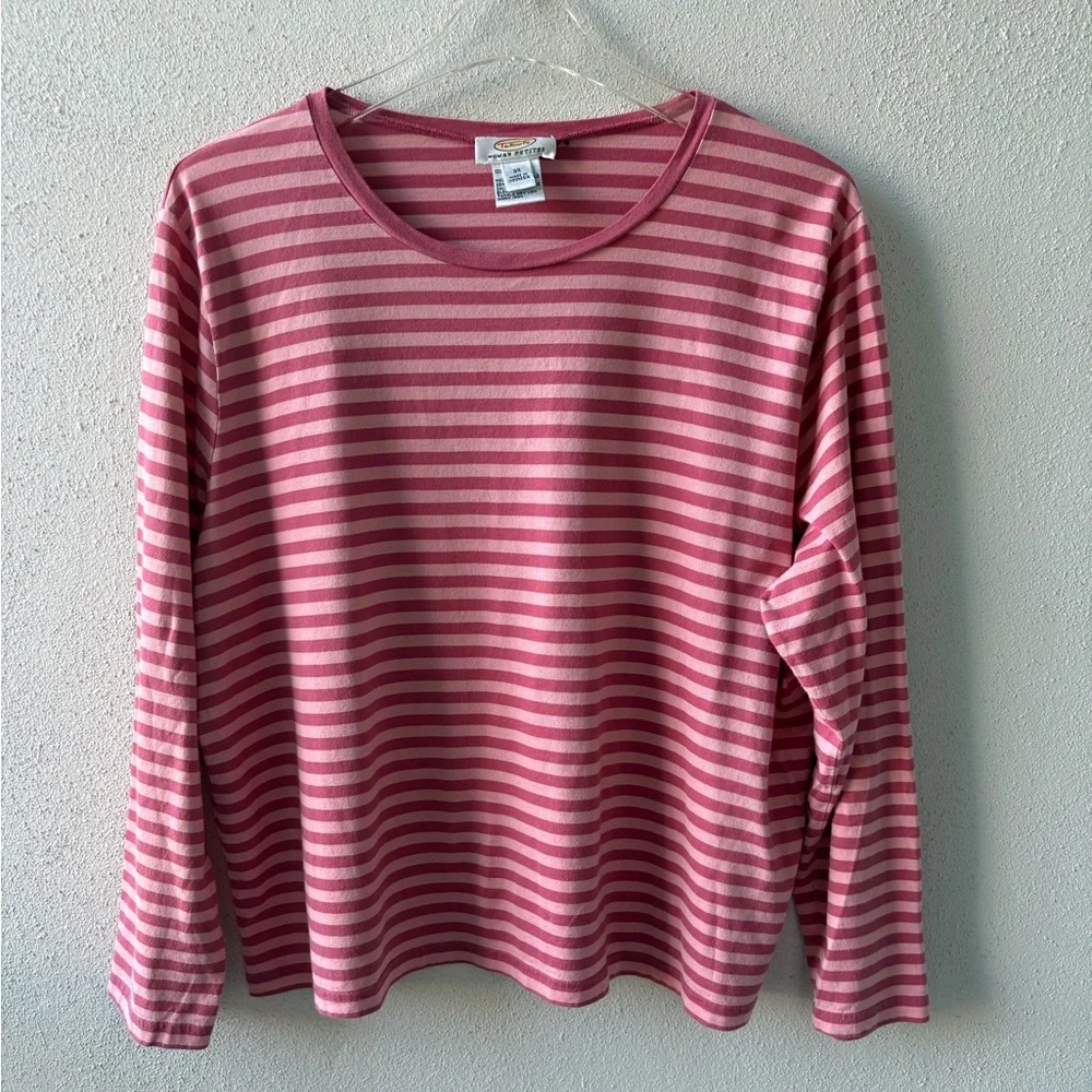 Talbots‎ Petite 3X Long Sleeve Stripe Pink Tee Casual Cotton Classic Comfy Soft